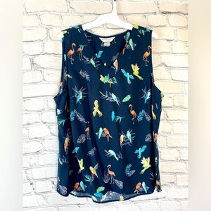 Christopher & Banks Tropical Print Blouse size XLP Cruise Wear Bird Print Shirt